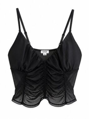 Garage Black Mesh Ruched Cropped Camisole – Size M GUC